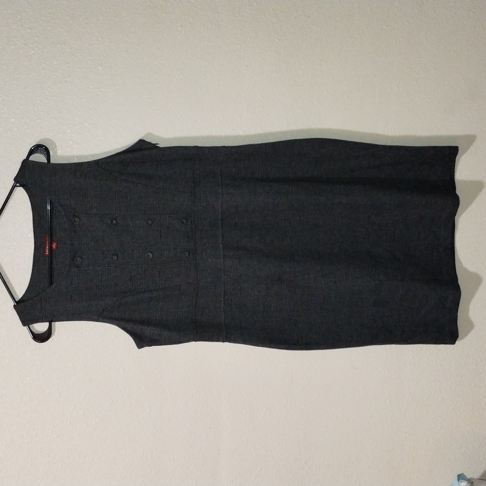 Merona women's size large black dark gray plaid MIDI sleeveless dress